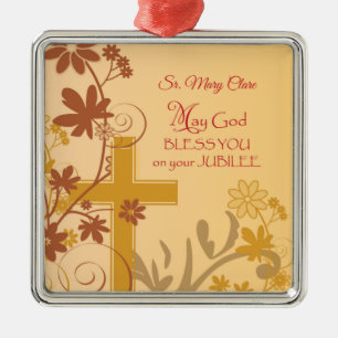 Personaliseren, Jubilee Jubileum Nun Cross, Swirls Metalen Ornament