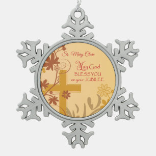 Personaliseren, Jubilee Jubileum Nun Cross, Swirls Tin Sneeuwvlok Ornament