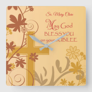 Personaliseren, Jubilee Jubileum Nun Cross, Swirls Vierkante Klok