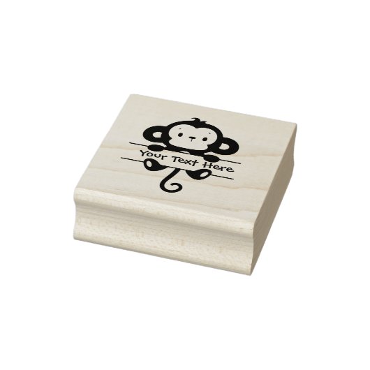 Personaliseren - Little Monkey met Banner Rubberstempel (Stempel)