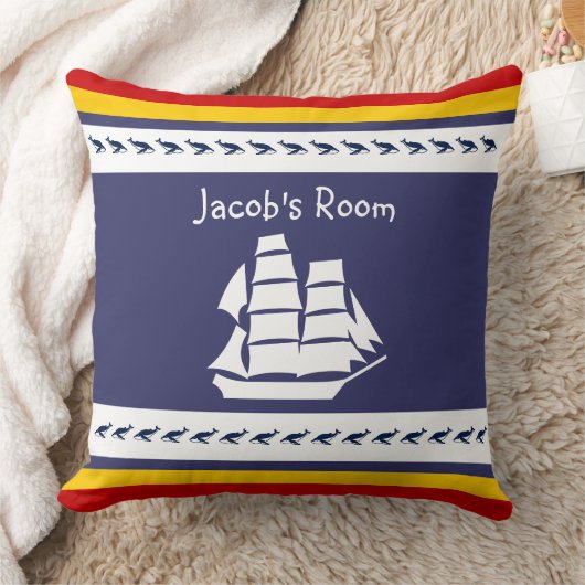 Personaliseren met naam walvis + zeilboot kussen (Deken)
