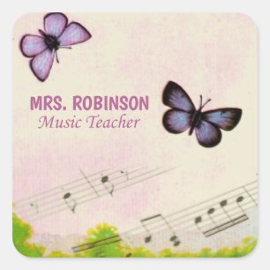 Personaliseren, Muziek Butterflies Bedankt leraar Vierkante Sticker