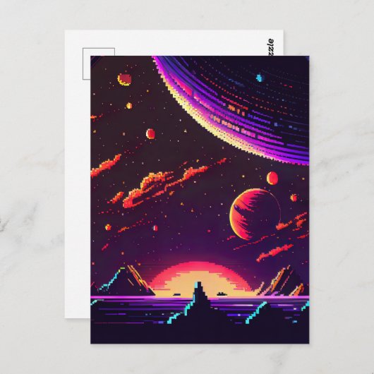 Personaliseren - Retro 8-bits pixelruimte Briefkaart (Voorkant / Achterkant)