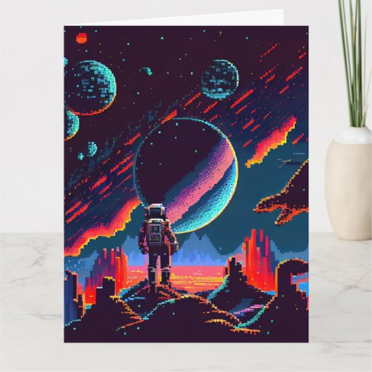 Personaliseren - Retro 8-bits ruimteastronaut Kaart (Voorkant)