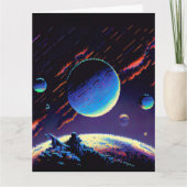 Personaliseren - Retro 8bit Blue Planet Kaart (Voorkant)