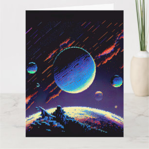 Personaliseren - Retro 8bit Blue Planet Kaart