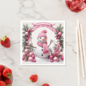Personaliseren: Roze Kerstmis Sneeuwman Servet (Insitu)