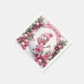 Personaliseren: Roze Kerstmis Sneeuwman Servet (Hoek)