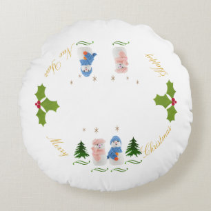 Personaliseren, Snowman en Sneeuwvrouw Rond Kussen