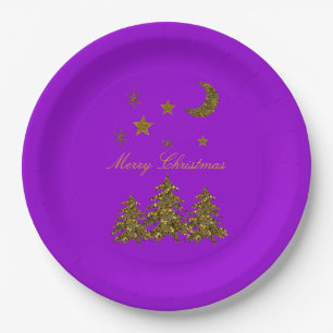 Personaliseren, Sparkly kerstboom, maan, sterren Papieren Bordje