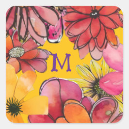 Personaliseren. Vrolijke jaren 70 vibe bloem krach Vierkante Sticker