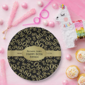 Personaliseren: Zwart en Goud 80e Verjaardag Thema Papieren Bordje (Feest)