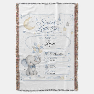 Personalisierbare Baby Geburtstafel mit Elefant  Deken