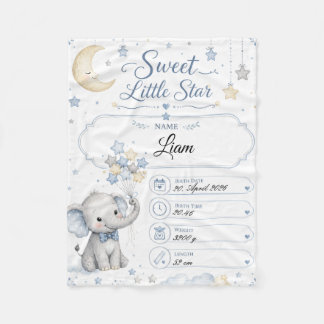 Personalisierbare Baby Geburtstafel mit Elefant  Fleece Deken