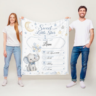 Personalisierbare Baby Geburtstafel mit Elefant  Fleece Deken