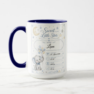 Personalisierbare Baby Geburtstafel mit Elefant  Mok