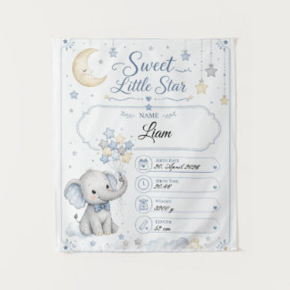 Personalisierbare Baby Geburtstafel mit Elefant  Wandkleed
