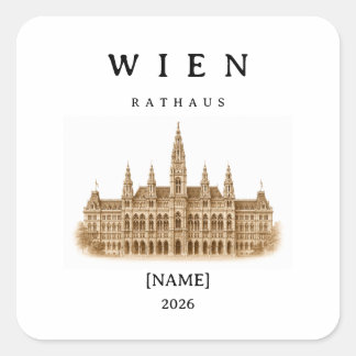 Personalisierte Wien Rathaus | Name & Jahr Vierkante Sticker