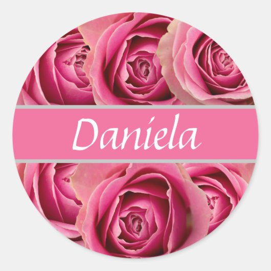 personalisierter Name mit Rosen Ronde Sticker (Voorkant)
