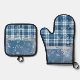 Personaliza Elegante Cuadriculado Azul  Ovenwant & Pannenlap Set