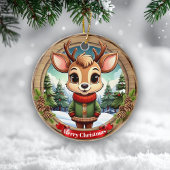 Personalizable cute reindeer character Art 🦌🎄 Keramisch Ornament