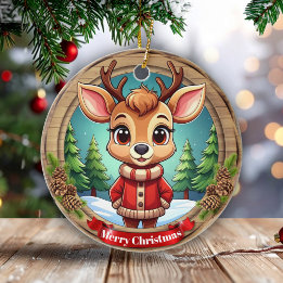 Personalizable Wildlife Winter Animal Holiday 🦌🎄 Keramisch Ornament