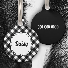 Personalize Black & White Gingham Check Pet ID Tag Huisdierpenning