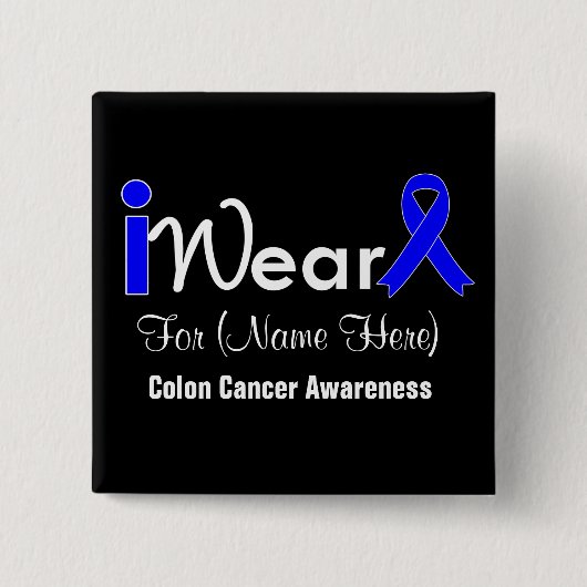 Personalize Blue Ribbon Colon Cancer Vierkante Button 5,1 Cm (Voorkant)