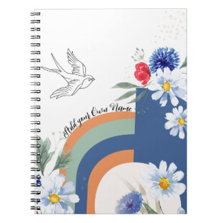 PERSONALIZE BOHO Flowers with Bird Notebook Notitieboek