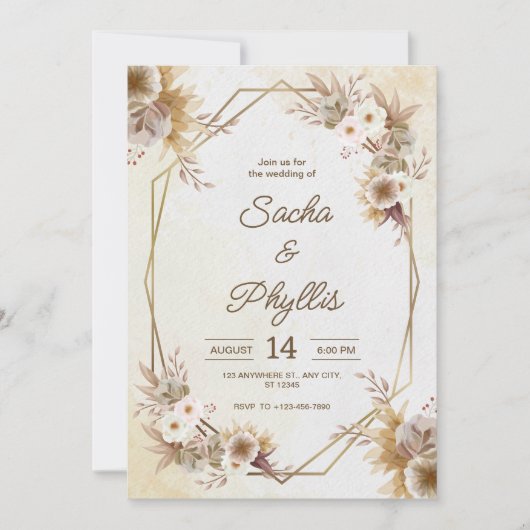 Personalize  brown rustic flower weding Invitation (Devant)
