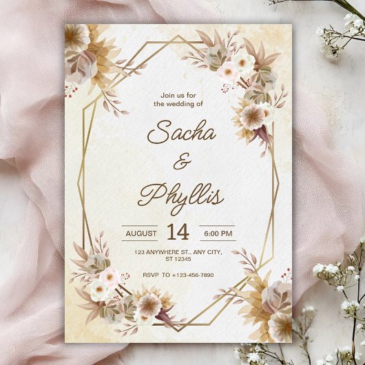 Personalize  brown rustic flower weding Invitation Kaart