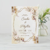 Personalize  brown rustic flower weding Invitation Kaart (Staand voorkant)
