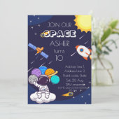 Personalize Cute Blue Space Astronaut Boy Birthday Kaart (Staand voorkant)