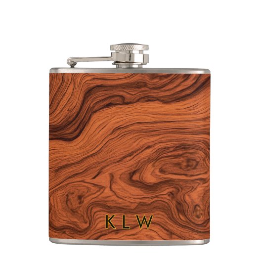 Personalize faux walnut wood heupfles (Voorkant)
