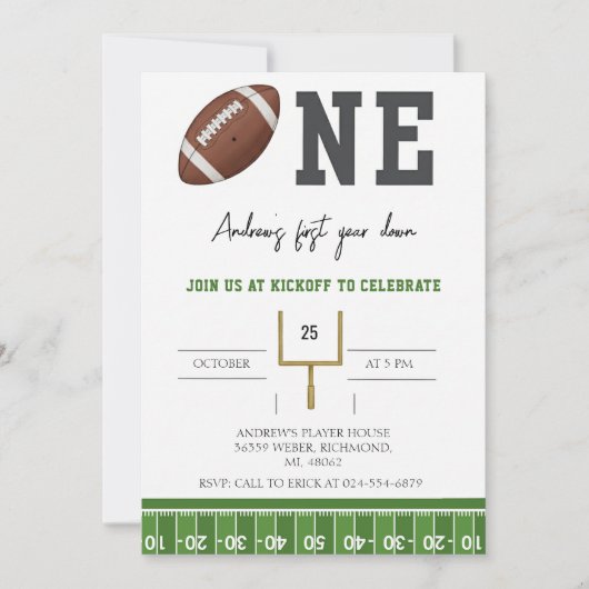 Personalize First Year Down American Football  Kaart (Voorkant)