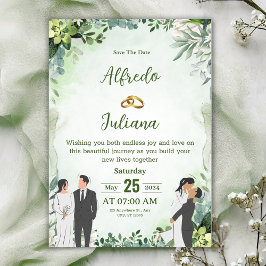 Personalize green leafy  best wedding Invitation Kaart
