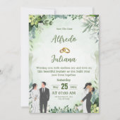 Personalize green leafy best wedding Invitation Kaart (Voorkant)