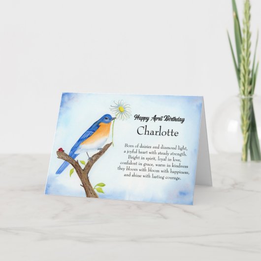 Personalize Happy April Birthday with Bluebird Kaart (Voorkant)
