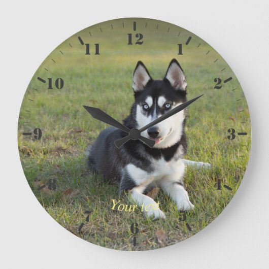Personalize Happy playful Siberian Husky puppy Grote Klok (Voorkant)