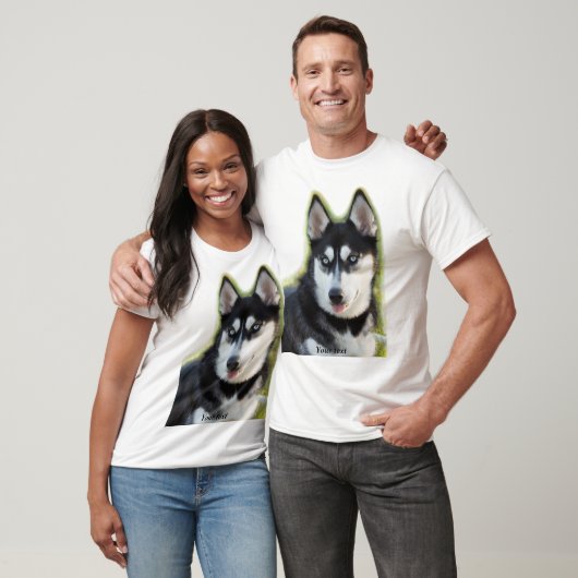 Personalize Happy playful Siberian Husky puppy T-shirt (Unisex)