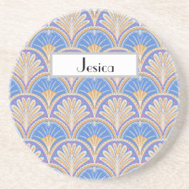 Personalize Indigo Scallop Petal Sandstone Coaster Zandsteen Onderzetter