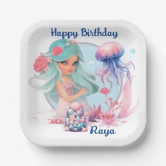 Personalize Mermaid Party  Papieren Bordje (Voorkant)