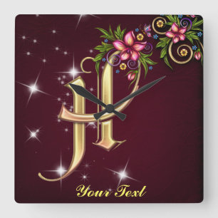 Personalize Monogram H Wall Clock Vierkante Klok