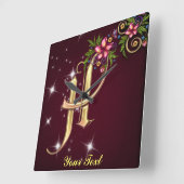 Personalize Monogram H Wall Clock Vierkante Klok (Hoek)