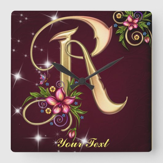 Personalize Monogram R Wall Clock Vierkante Klok (Voorkant)