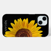 Personalize Name Black Case with Yellow Sunflower  (Achterkant (horizontaal))