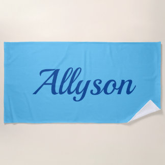 Personalize Name, Deep Blue Script / Sky Blue Strandlaken