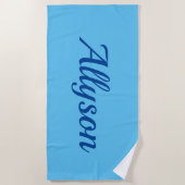 Personalize Name, Deep Blue Script / Sky Blue Strandlaken (Voorkant)