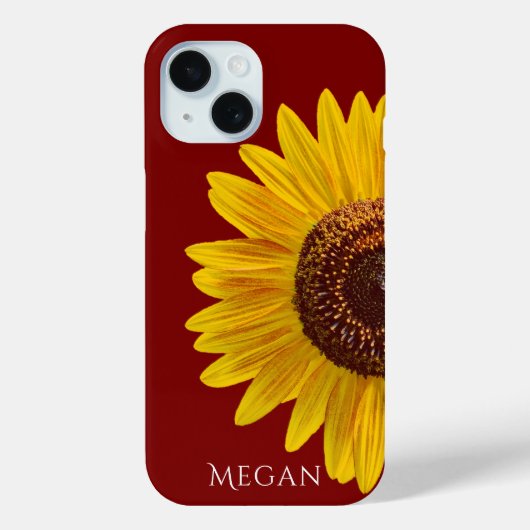 Personalize Name Maroon Red Yellow Sunflower  Case-Mate iPhone Case (Achterkant)