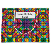 Personalize Name Quilt Pattern Happy Birthday Groot Cadeauzakje (Voorkant)